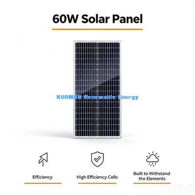 60 Watt Dış Mekan Monokristal Güneş Paneli Yüksek Mekanik Yük Kapasitesi Rüzgar Kar Korumalı PV Panel
