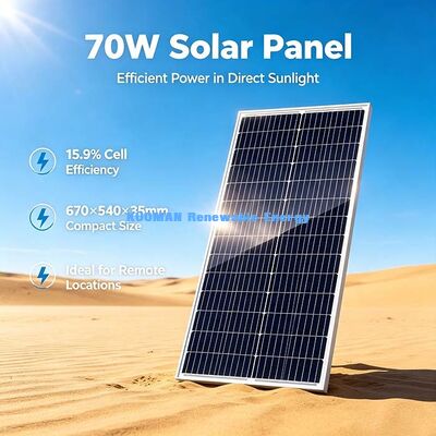 70W Yüksek Performanslı Monokristalin PV Modülü, Mükemmel Düşük Işık Çıktısı Açık Hava Kampı Güneş Paneli