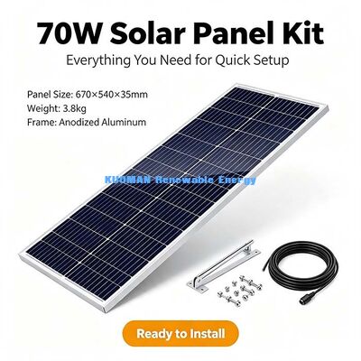 IP67 Su geçirmez 70W Monocrystalline Güneş Paneli, Özel Uzunluklu Çıkış Kablosu Açık Dış Fotovoltaik Modülü
