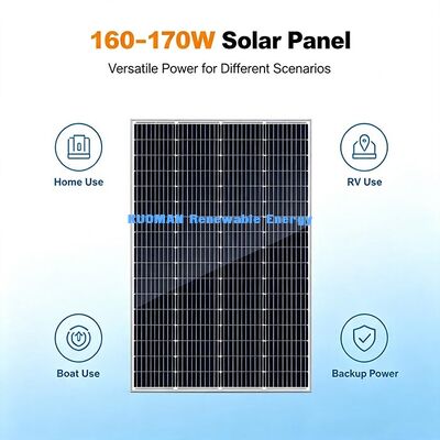 170W Yüksek Verimlilikli Mono Güneş Paneli IP67 Bağlantı Kutusu Kamp için 12V Pil Şarjı