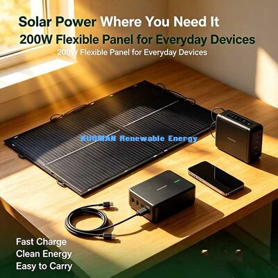 RV Tekne ve Acil Kullanım için 200W Off-Grid Esnek Güneş Paneli, Bulut Gününde Kullanılabilir Güç Eğilebilir Güneş Modülü