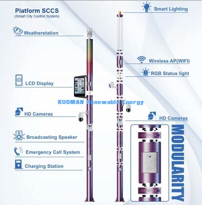 LED aydınlatma, kamera, WiFi ve acil çağrı ile modüler akıllı direği