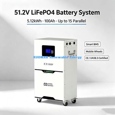 51.2V 100Ah LiFePO4 Bataryası 5.12kWh Ev Güneş Enerjisi Depolama Sistemi, 6000 Döngü
