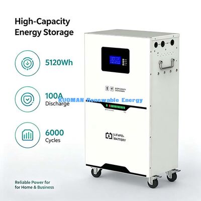 Mobil 5.12kWh LiFePO4 Enerji Depolama Pil, LCD Ekran, BMS Koruması
