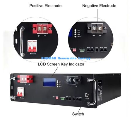 KM 48V 100Ah LiFePO4 Batarya Rack Modülü Derin Döngüler 8000 Zaman