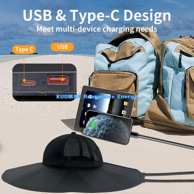% 22 verimlilik ve 13W güç ile katlanabilir taşınabilir güneş şapkası - USB-A ve Type-C çıkışı ile şarj edilebilir güneş şapkası