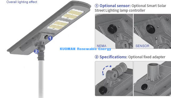 All In One LED Güneş Sokak Işığı 220lm / W IP65 Su geçirmez 2-3 Yağmurlu Günlerle Yolu ve Bahçe Işığı için Yedek