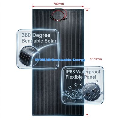 200W IP68 Su Geçirmez 360° Bükülebilir Esnek Güneş Paneli Yenilenebilir Enerji İçin