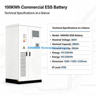 100KWh 384V LiFePO4 ESS Enerji Depolama Kabineti 280Ah Solar Çiftlik ve Ticari Mikrogrid için Pil