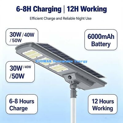 50W 220lm/W Yüksek Verimlilikli Güneş Sokak Işığı IP65 Su geçirmez Entegre Güneş Lampası