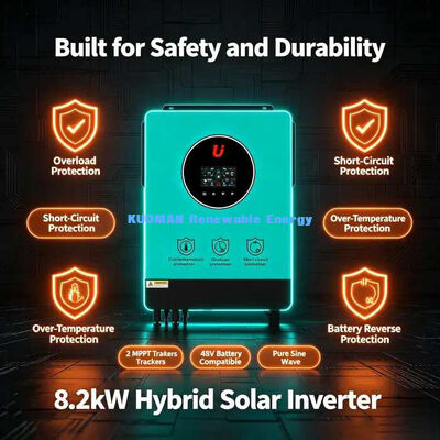 Yüksek verimlilik % 98 DC'den AC'ye 8.2kW Hibrit Güneş Inverteri Şebeke dışı yedek güç