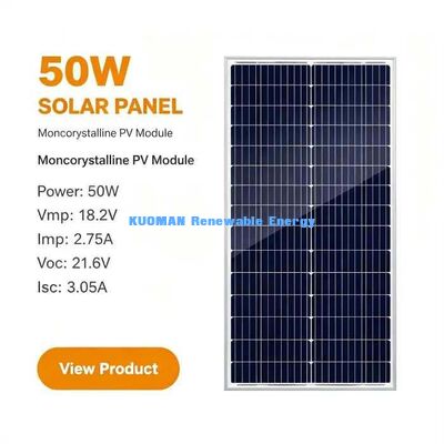 50W Yüksek Verimlilikli Güneş Paneli 700V Sistem Voltajı Rating Güvenli Şebeke dışı Güç