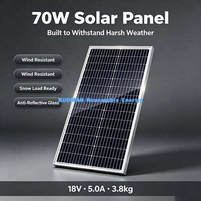 Birinci Sınıf A 70W Monokristal Güneş Paneli Kararlı 17,5V Çalışma Gerilimi Şebekeden Bağımsız Akü Şarj Cihazı