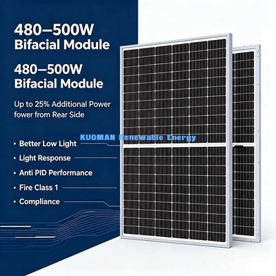Geniş sıcaklık aralığı 490W İki yüzlü Güneş Modülü, 40°C ~ + 85°C Çalışma aralığı