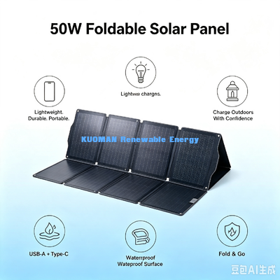 Suya dayanıklı 50 W katlanabilir güneş paneli, saha çalışması için katlanabilir güneş şarj cihazı