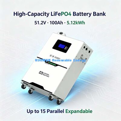 51.2V 100Ah LiFePO4 Bataryası 5.12kWh Ev Güneş Enerjisi Depolama Sistemi, 6000 Döngü